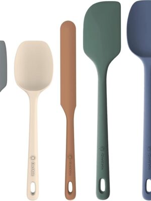 ChefAide 5 Pieces Silicone Spatula Set, Food Grade Rubber Spatula, Upgrade Strong Handle with Ergonomic Grip, Heat Resistant Up to 600°F for Nonstick Cookware, Cooking