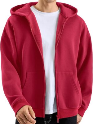 Hatant Men’s Oversized Double Zip Up Hoodie, Unisex Heavyweight Fleece Cotton Zipper Sweatshirt with Hood Vintage