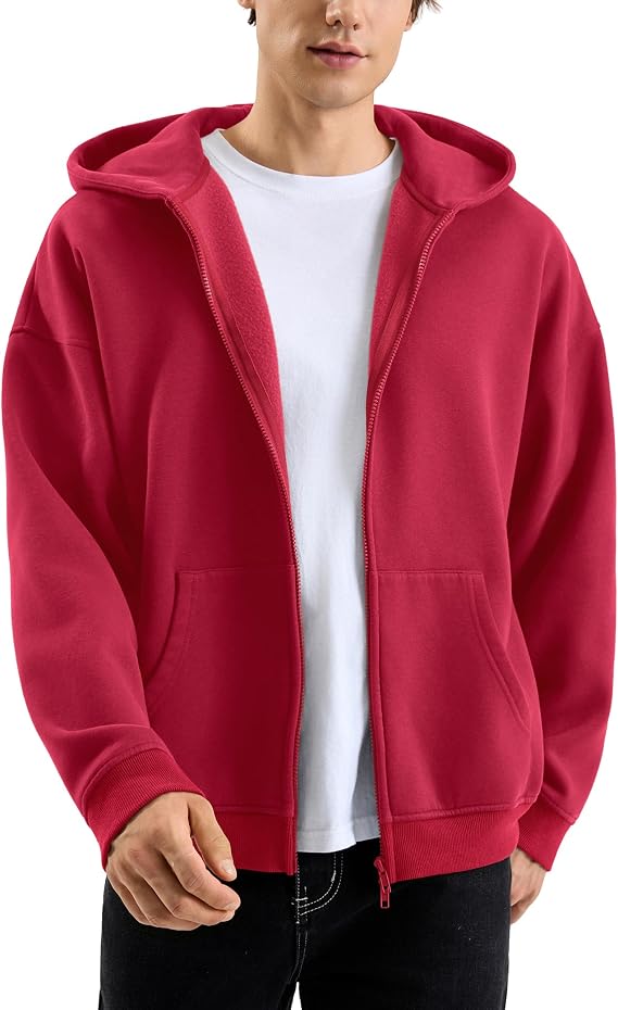Hatant Men’s Oversized Double Zip Up Hoodie, Unisex Heavyweight Fleece Cotton Zipper Sweatshirt with Hood Vintage