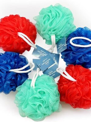 Basics Exfoliating Bath and Shower Loofah, Multicolor, Pack of 6