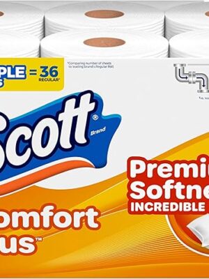 Scott ComfortPlus Toilet Paper, 12 Triple Rolls, 231 Sheets per Roll, Septic-Safe, 1-Ply Toilet Tissue