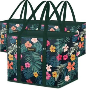 BALEINE 3PK Reusable Grocery Bags, Heavy Duty Shopping Tote Bag | 12'' Long Handles, Reinforced Bottom Keeps Upright, Fold Flat Storage, Water-Resistant Shopping Bag, Multiple Color Options