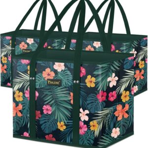 BALEINE 3PK Reusable Grocery Bags, Heavy Duty Shopping Tote Bag | 12'' Long Handles, Reinforced Bottom Keeps Upright, Fold Flat Storage, Water-Resistant Shopping Bag, Multiple Color Options