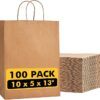 RACETOP Large Brown Kraft Paper Bags 100 Pack 10x5x13 in with Handles | Recycled Kraft Paper, Reinforced Handles, Tear-Resistant, for Grocery, Retail, Birthday, Wedding, Business, Eco-Friendly